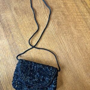 Beaded Black Evening Crossbody Bag